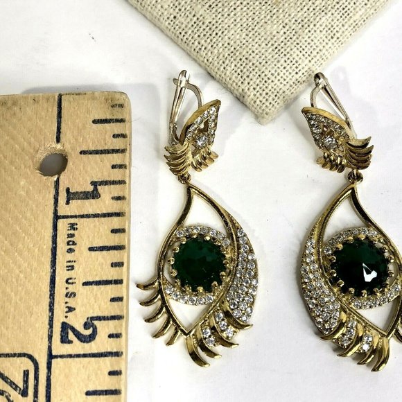 Turkish Handmade Hamsa 925 Silver Green CZ Stone Womens Earring And Ring Set New - Picture 7 of 7